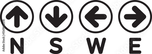 Black arrows pointing north south west east with letters vector