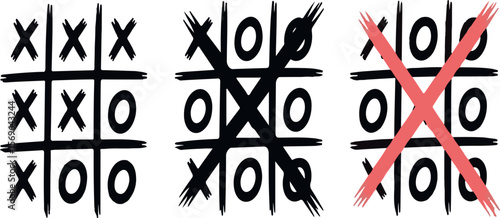 Tic tac toe game grids with x and o symbols vector