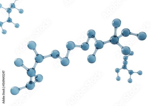 Blue molecules are isolated on transparent background, representing scientific research in chemistry and biochemistry