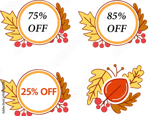 Autumn Sale Promotion with Leaves and Berries 10 20 and 25 Percent Off Seasonal Discounts Illustration fall