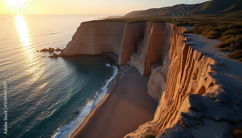 Coastal Cliffs and Beach at Sunset