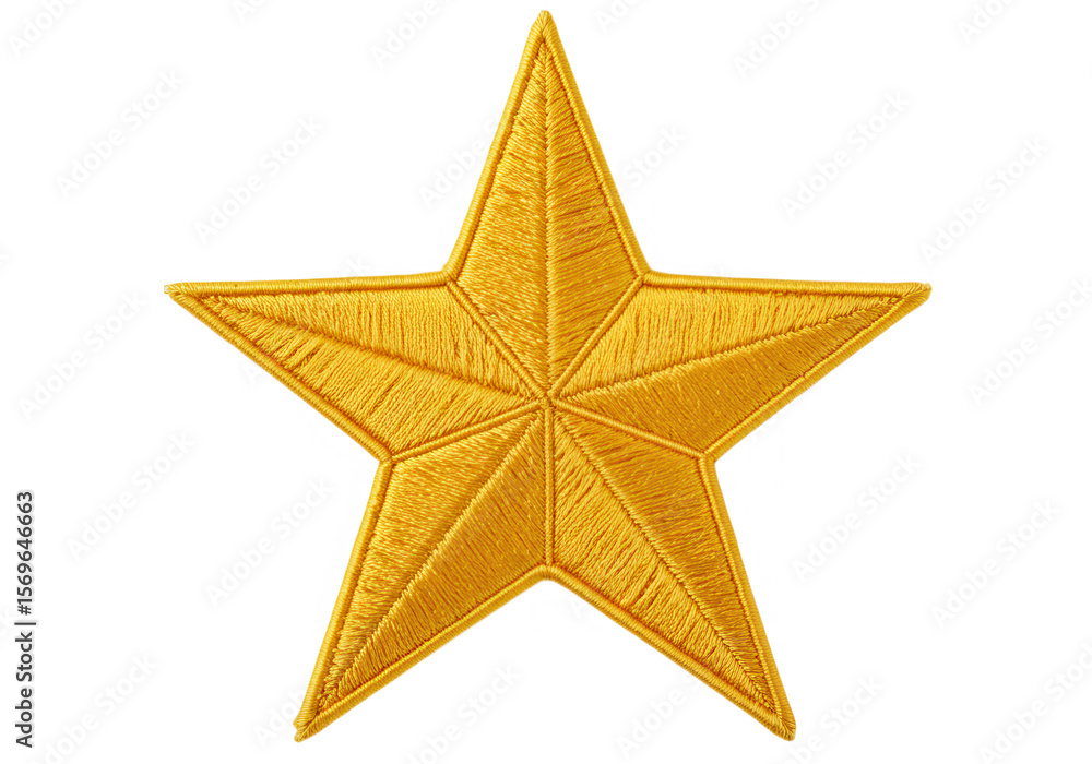 Obraz premium A golden star embroidered patch isolated on transparent background shines brightly, representing achievement and quality