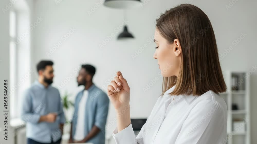 Beautiful businesswoman with white dress in office Beautiful businesswoman with white dress in office