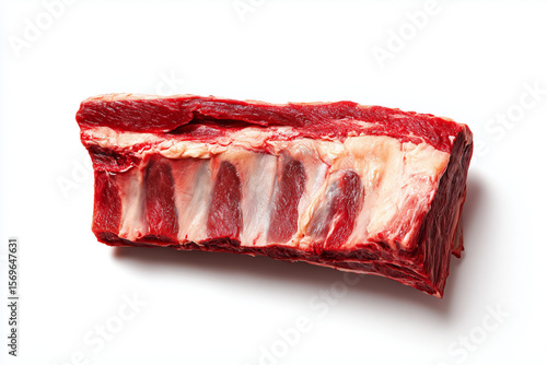 Raw beef ribs isolated on white background, Selective focus lamb rack for cooking on white background, Pork ribs for barbecue.