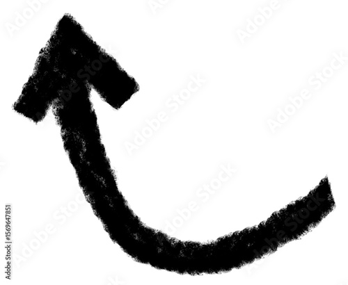 Bold brush hand drawn curved arrow. Doodle marker thick arrow. Hand drawn vector direction pointers. Curved, wavy brush strokes with scratches.