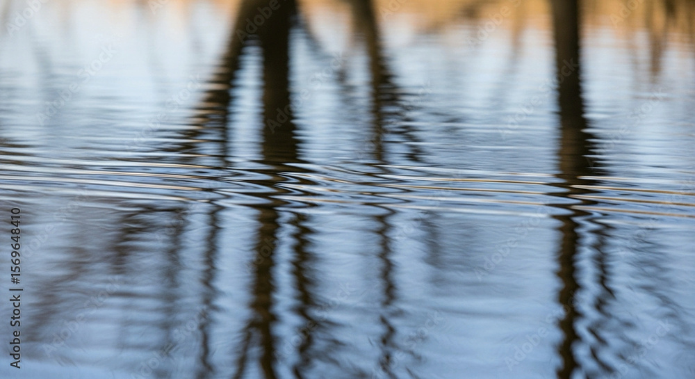 Fototapeta premium Lush Green Reflections on Serene Water Surface, Nature Background