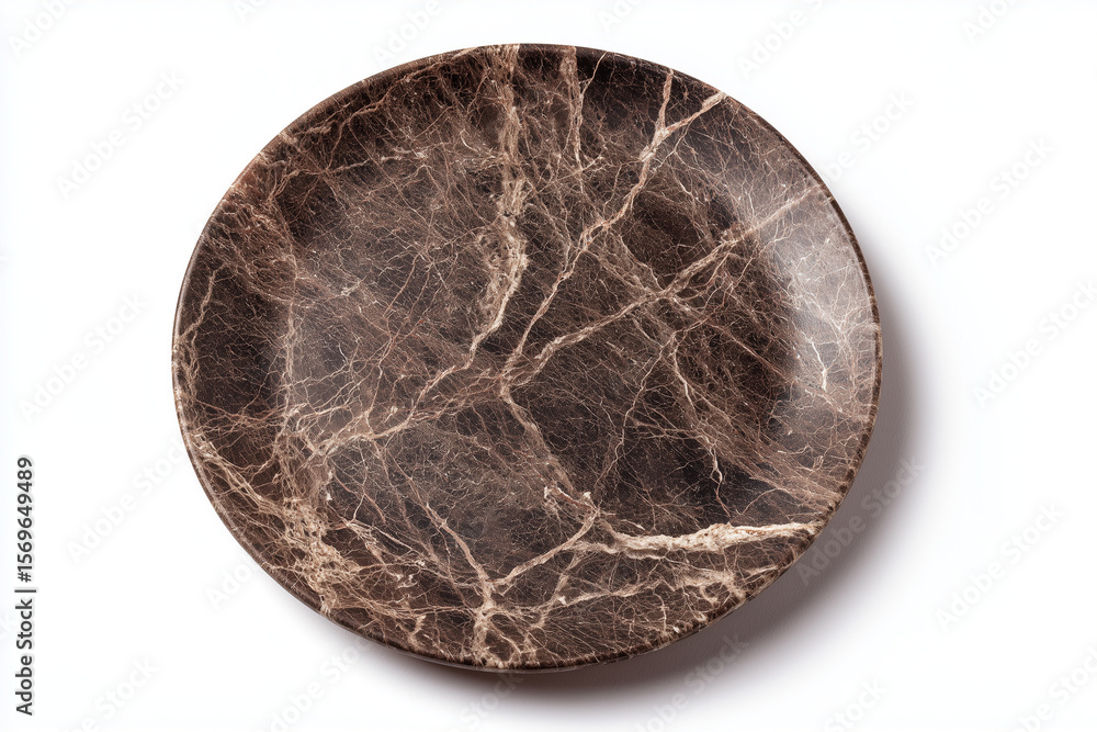 Fototapeta premium Selective focus marble dish isolated on white background, Luxury fine dining dish on white background.