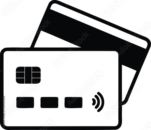 Silhouette of credit card with chip and contactless payment icon Vector illustration