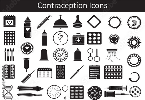 Contraception Icons Collection – Birth Control Methods Symbols & Illustrations