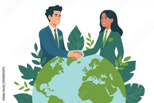 Global Partnership for Sustainability Business Leaders Shaking Hands Over the World ai generated vector