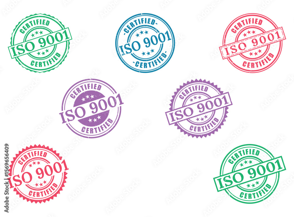 Obraz premium ISO 9001 Certified Grunge Stamp Collection, Quality Management Badges