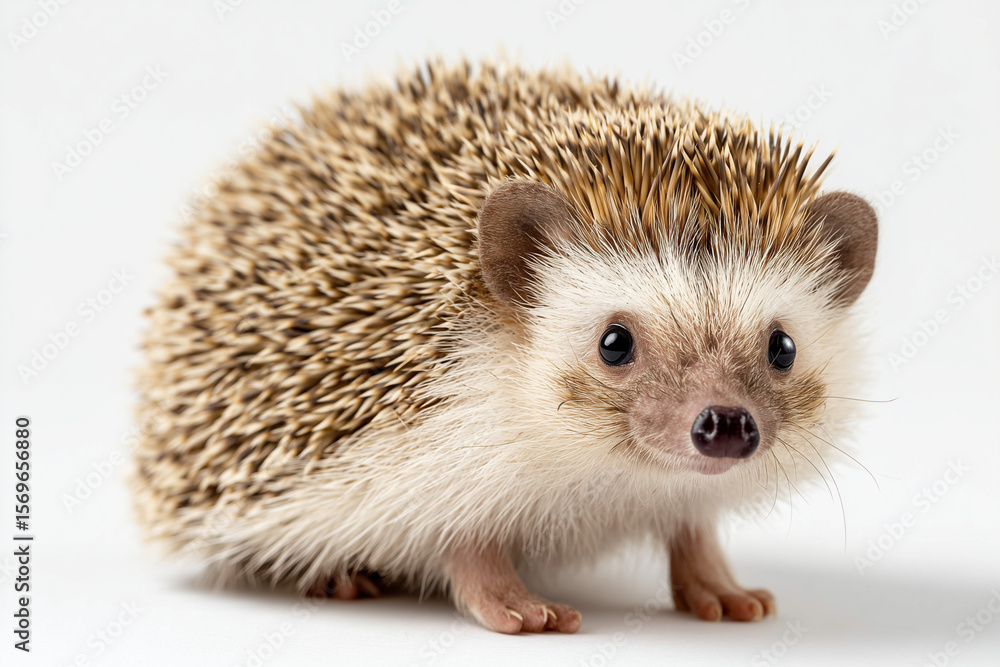 Fototapeta premium Selective focus hedgehog isolated on white background, Cute porcupine on white background.