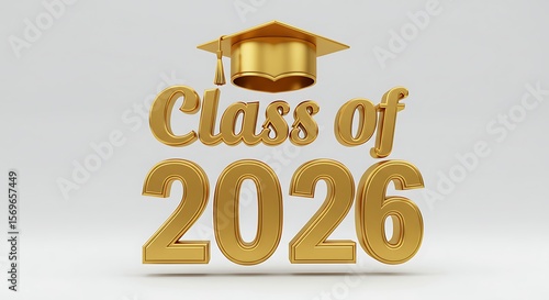 Class of 2026 Golden Graduation Cap and Year