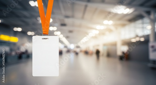Blank white identification card hanging in exhibition hall