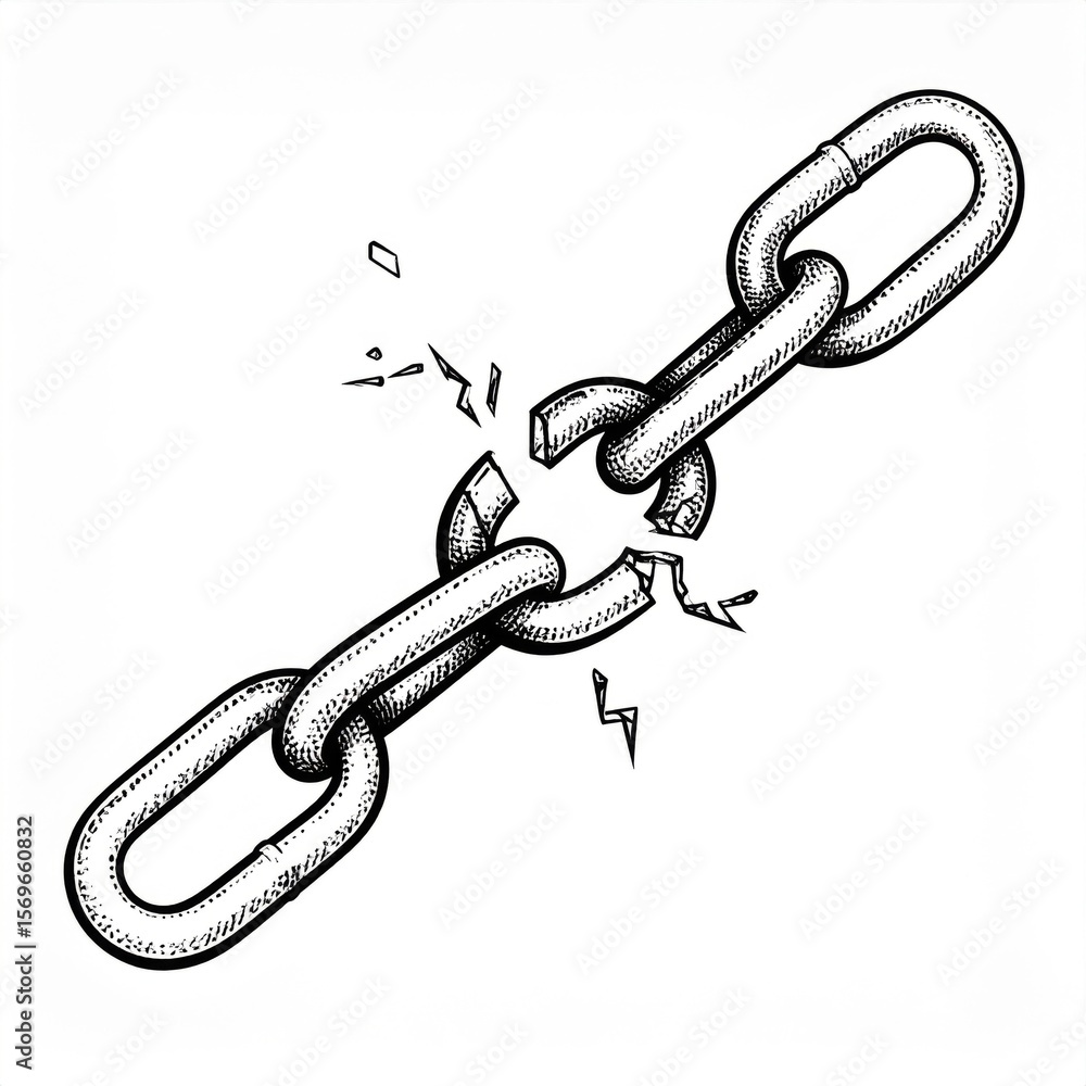 Obraz premium Broken Metal Chain Link Separation Illustration