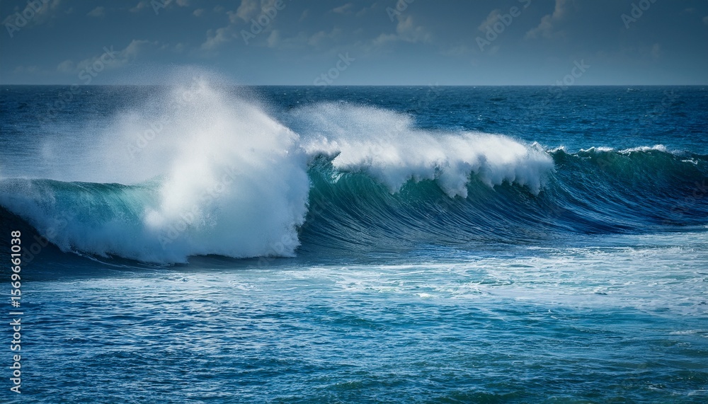 Naklejka premium crashing wave breathtaking ocean waves breaking on the shore in a serene seascape