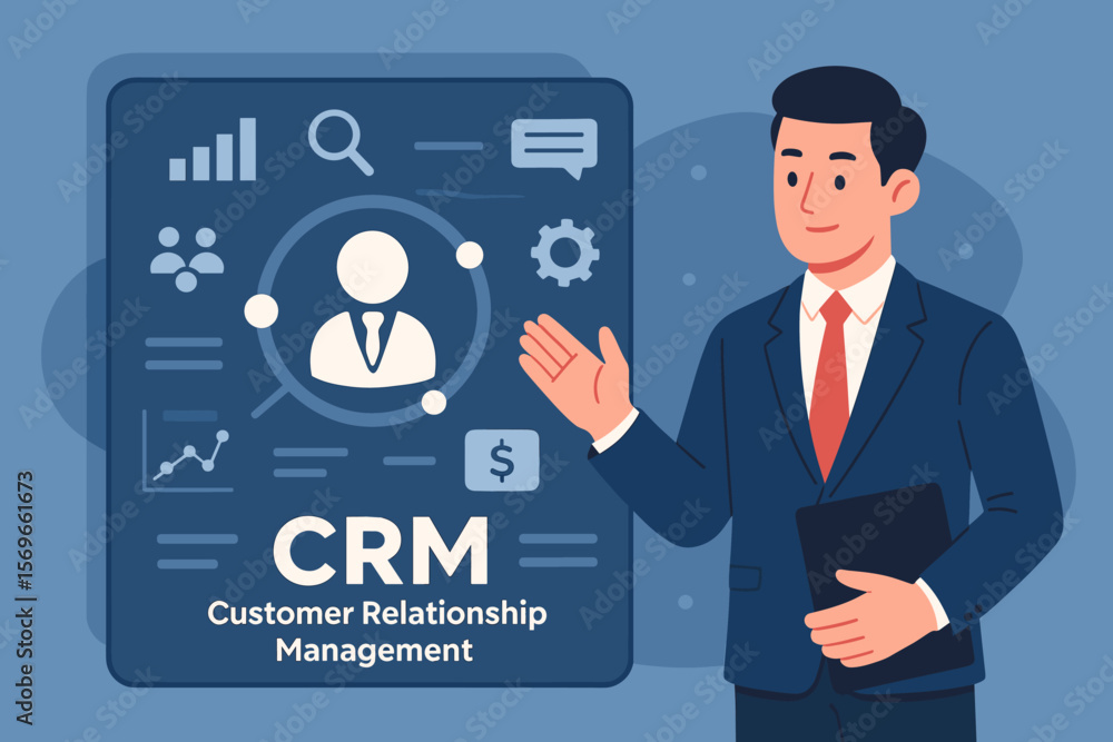 Businessman shows CRM, Customer Relationship Management for business sales marketing. System concept in graphic interface. Service application for client data analysis. Businessman shows CRM, Customer Relationship Management for business sales marketing. System concept in graphic interface. Service application for client data analysis.