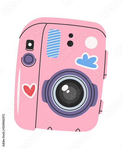 Pink photo camera hand drawn