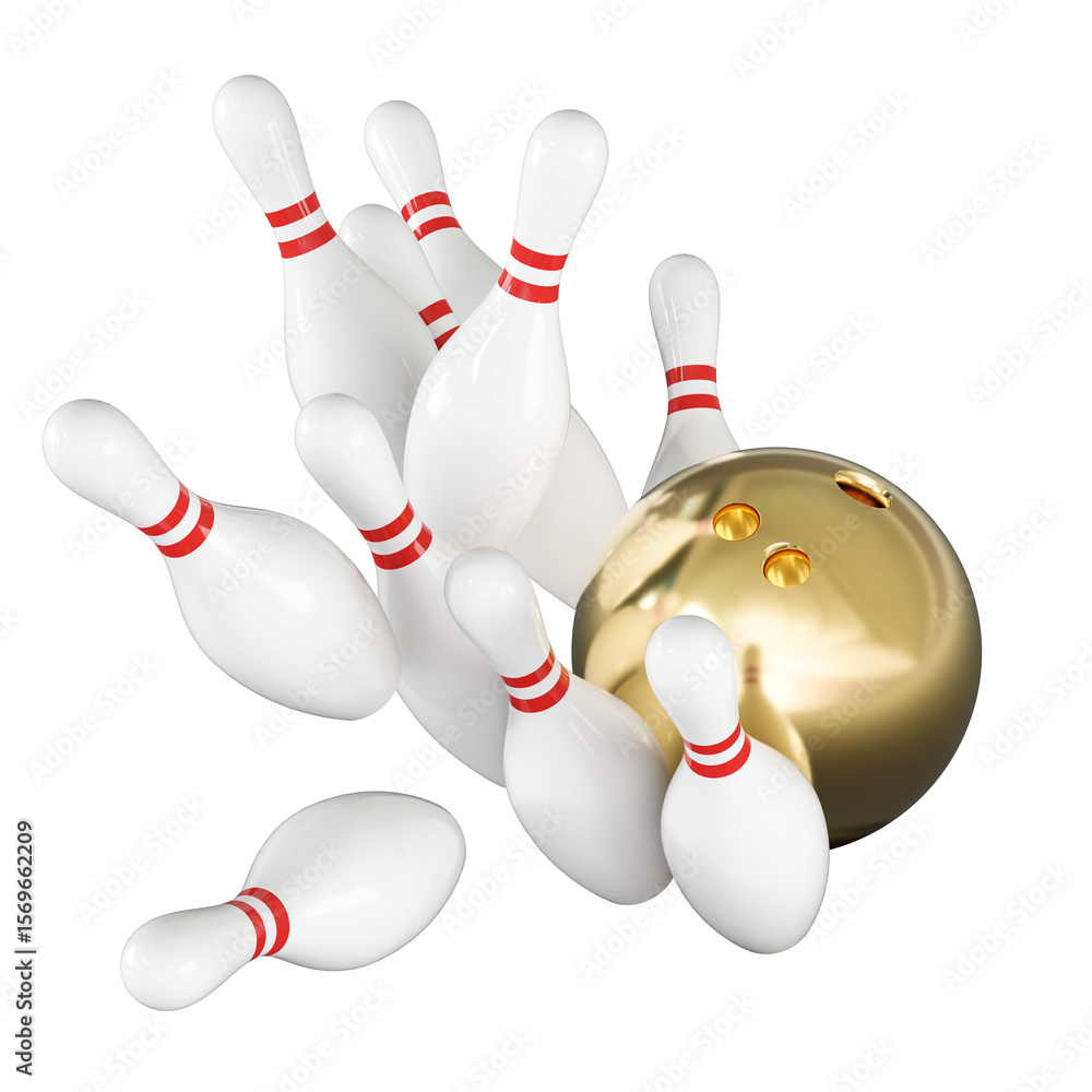 Bowling ball hitting pin 3d transparent background Bowling ball hitting pin 3d transparent background
