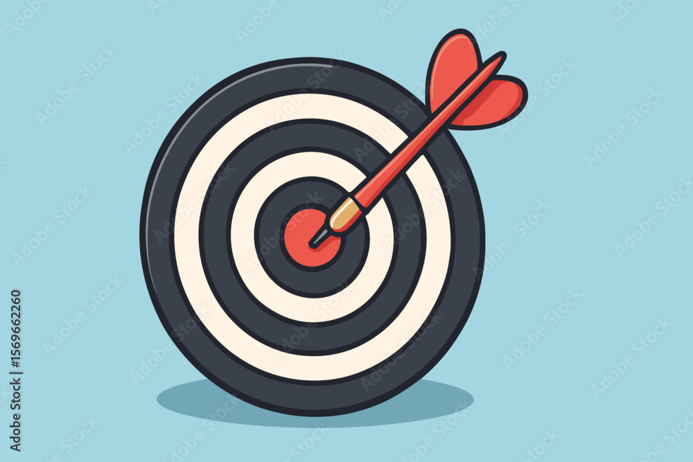 Bullseye Target Success Concept. Red Dart Arrow Hitting Center of Dartboard. Precision, Accuracy, Achievement, Goal Setting, Focus, Motivation, Success Symbol. Modern Flat Vector Illustration Bullseye Target Success Concept. Red Dart Arrow Hitting Center of Dartboard. Precision, Accuracy, Achievement, Goal Setting, Focus, Motivation, Success Symbol. Modern Flat Vector Illustration