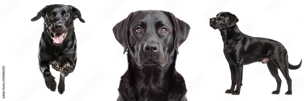 Set of black labrador dogs isolated on transparent background PNG Set of black labrador dogs isolated on transparent background PNG