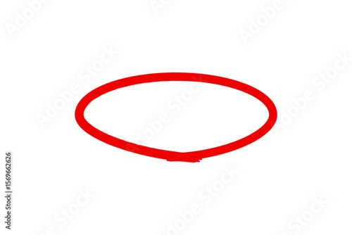 Bold red oval shape with a rough brush stroke texture on a clean white background