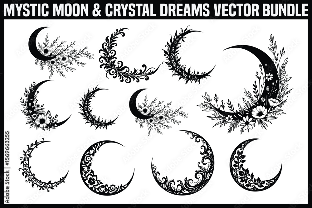 Mystic Moon & Crystal Dream vector Set Mystic Moon & Crystal Dream vector Set