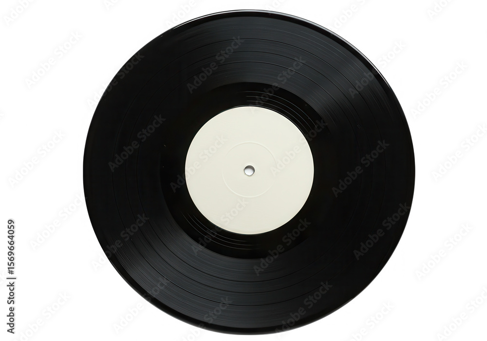 Obraz premium A black vinyl record with a blank label is isolated on a white background