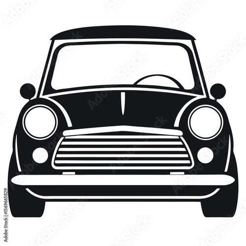 Classic mini cooper front view silhouette isolated on white background