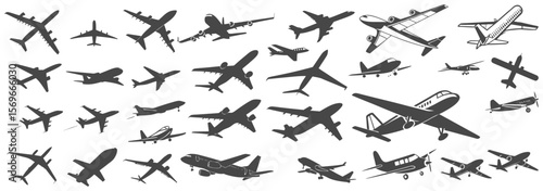 Airplane Vector Set – Vintage and Modern Aircraft Illustrations Collection
