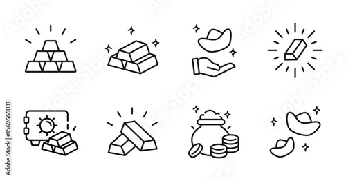 gold bar icon line set business bank trading financial currency savings gold bar ingot signs vector outline illustration