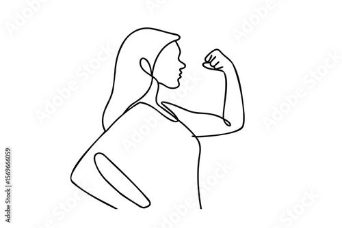 Line drawing a woman flexing her arm in a show strength on a female girl