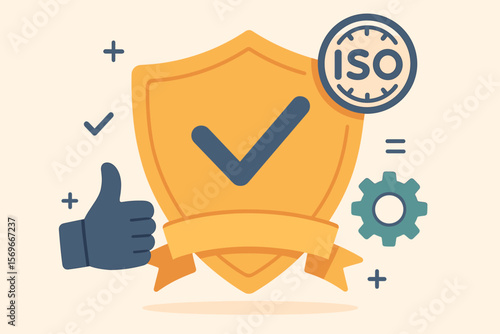 ISO Certification Quality Assurance Badge. Service Guarantee, Standards Compliance, Top Service Symbol, Product Commitment, Standardization, Trust, Reliability, Approval Concept