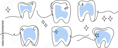 Tooth icon in continuous line drawing illustration. Dental teeth whitening. Outline icon vector.