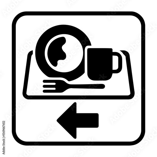 Tray return station with arrow directional sign icon
