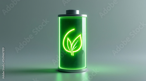 Wallpaper Mural Eco battery with glowing green leaf symbol representing sustainable energy and environmental friendliness in modern design Torontodigital.ca