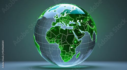 Wallpaper Mural Transparent globe with green illuminated continents and country borders showing Europe, Africa, and Asia in futuristic style Torontodigital.ca