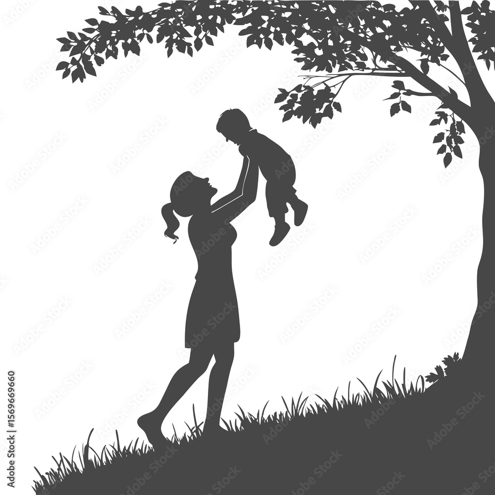 Mother Lifting Child Outdoors – Mom and Baby Silhouette Vector Illustration
Mother Lifting Child Outdoors – Mom and Baby Silhouette Vector Illustration