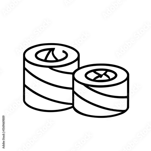 Line art illustration of two maki sushi rolls, diagonally positioned.