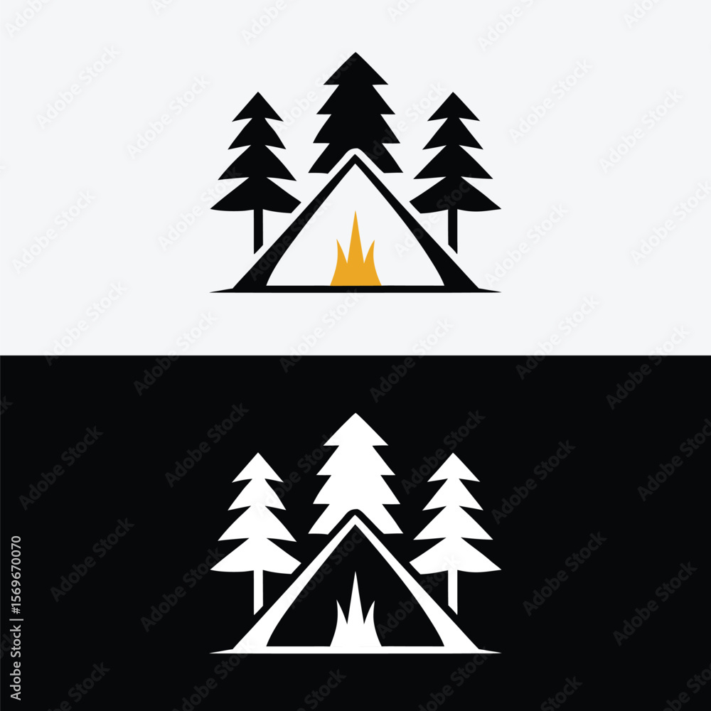 Fototapeta premium A camping tent with campfire and trees isolated on white background