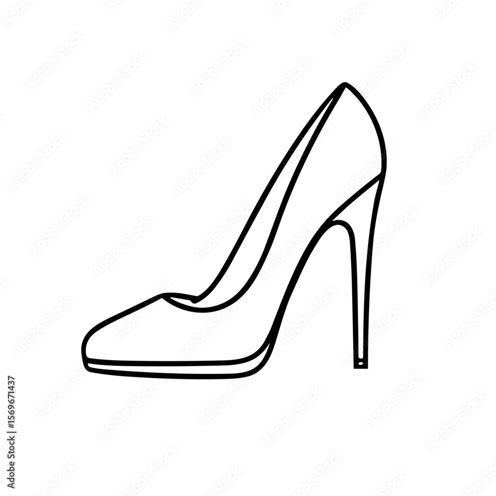 Elegant high-heeled pump, classic women's footwear, simple line drawing. Elegant high-heeled pump, classic women's footwear, simple line drawing.
