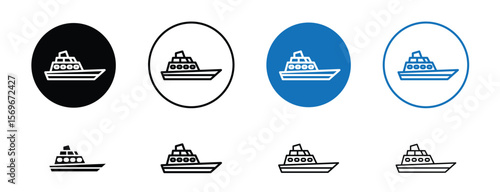 Set of pixel perfect colored Yacht icon, 1 Silhouette, 1 unexpanded, Yacht boat icon symbolizing luxury travel, vacations, and marine leisure activities.
