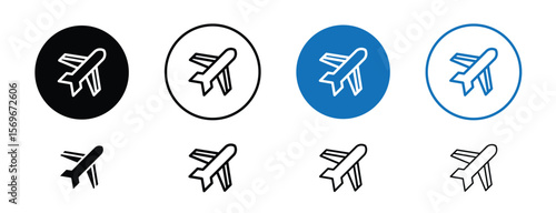 Set of pixel perfect colored Airplane icon, 1 Silhouette, 1 unexpanded, Airplane icon representing air travel or flight transportation.