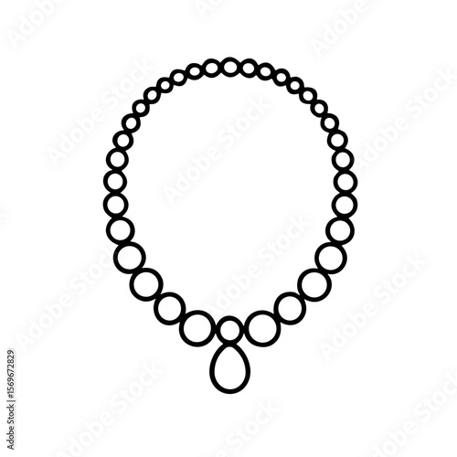 Elegant pearl necklace design, simple line art illustration, pendant, jewelry.
