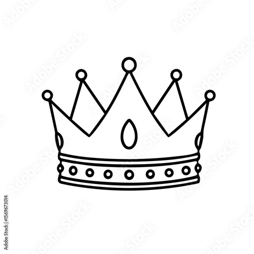 Simple black and white line drawing of a royal crown with elegant details.