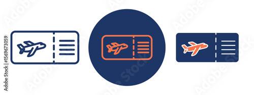 Set of pixel perfect colored Boarding Pass icon, 1 Silhouette, 1 unexpanded, Air travel boarding pass symbol for tickets.