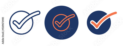 Set of pixel perfect colored Checkmark icon, 1 Silhouette, 1 unexpanded, Tick mark symbol for confirmation and correctness.
