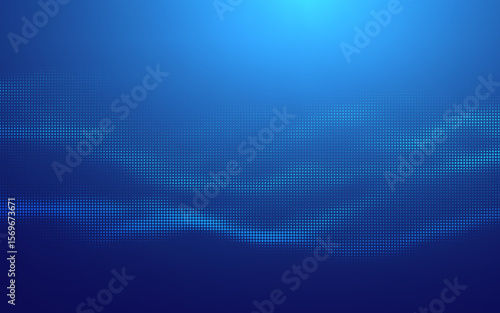 Fintech Blue Background with Abstract Pixel Data and Light Grid Network. Futuristic Financial Vector Design for Crypto Business or Digital Presentation. Geometric Blockchain System with Dynamic Glow.