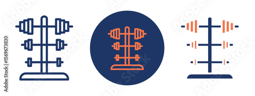Set of pixel perfect colored Dumbbell rack icon, 1 Silhouette, 1 unexpanded, Dumbbell rack icon showing organized gym weights.