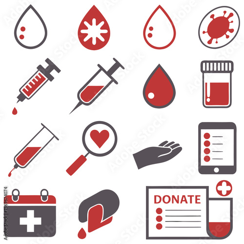 blood transfusion icon set dripped blood donor life charity donation volunteer vector illustration